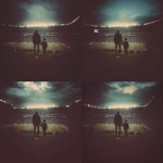 **father and son holding hands in a football stadium, they are far from the photo, fans in the background** - Zoom Out by <@450124934837043201> (fast)