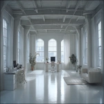 **an all white loft space, high ceilings, office space, depth of field, shot on ARRI Flex camera, cinematic lighting, cinematic color grade, --ar 16:9** - Image #3 <@1265987796305449012>