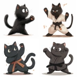 **A cute, fluffy black cat is doing karate, vector illustration in the style of Gemma Correll on a white background. The full-body shot features simple shapes, bold lines, low details, no shadows, flat color application, no textures, no shading, no detail, no shadowing, and only the paws and tail are visible, with no feet. The overall style is cartoonish. --ar 8:7 --v 6.0 --s 250** - <@756269320539209761> (fast)
-# Create, explore, and organize on [midjourney.com](<https://midjourney.com/imagine?from_discord=1>)