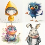 **character design, in style of children's book illustration with colored pencils painting --no pencils --raw --v 6.1** - <@1202719359680774145> (fast)
