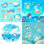 **imagine an actually fun daily theme about cats floating in bubbles and blue summer dreams ocean with corals and fish --niji 7 --no panopticon, human, typhoon, flowers, plants** - <@937851746712186921> (relaxed)