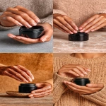 **close up photograph of a woman's hands that are about to twist off the top of a 6oz black plastic jar. the hands belong to a woman who is black or latina and in her 30s. asmr. product shot --v 7.0 --stylize 1000 --ar 9:16** - <@1061750239708577893> (fast)