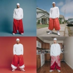 **A young handsome tan skinned teenage white man wearing a white Durag dressed in a Y2K Cholo gangster style, wearing a long sleeve white t shirt and extremely baggy, extra-long, 3XL plain long red and white Jordan basketball shorts. His shorts are very long and go down to his ankles and feet. He is wearing a white Durag around his head. He is wearing Nike Cortez shoes in his house** - <@1061360796438900746> (fast)