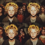 **circa 1990s, Halloween, happy 8 year old blonde boy dressed as a sunflower, kids in the background dressed as vampires and zombies** - Variations (Strong) by <@1014234226171858944> (fast)