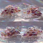 **a highly detailed crystal grapes art piece, shaped like a cluster of grapes made entirely of translucent gemstone, iridescent rainbow reflections, sparkling diamond-like textures, placed on a clear glass plate, surrounded by crystal droplets, soft pastel lighting, dreamy glossy aesthetic, hyper realistic photography, fantasy luxury concept --ar 9:16** - Variations (Strong) by <@1240240057374478349> (fast)
