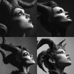 **evil devil woman side view looking up. Horns pretty but evil black and white the photography** - <@819073620625981460> (fast)