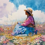 **maria Sabina, Mexican medicine woman sitting in the ground in the field full of flowers, watercolors** - Image #2 <@961789810715009054>