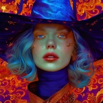 **young witch, Michael kaluta, pale blue witch hat, blue skin, deep dark purple background, stars, --v 6.0 --stylize 209 --sref 3135906826** - Image #3 <@769598160363323403>