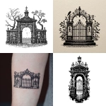 **a tattoo stencil, of a cemetery gate and arches, with ornamental structure. There is a skeleton on each side. Bold. No shading, thick lines.** - <@376196082390138880> (fast)
-# Create, explore, and organize on [midjourney.com](<https://midjourney.com/imagine?from_discord=1>)