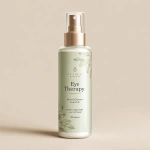 **A refined luxury spa label design for a tall spray bottle featuring elegant typography and soothing neutral tones. The label displays "Eye Therapy" in an elegant serif font at the top, followed by "100% Natural" in smaller clean sans-serif text, and "Eyelid and Lash Cleanser" below in the same supporting font style. The design incorporates a subtle line-art eye contour and gentle water droplet abstraction in muted sage green accents against a soft ivory background. The vertical layout emphasizes generous white space and breathable composition, with optional champagne gold foil highlighting on "Eye Therapy" to convey premium wellness and natural purity. --v 7.0** - Image #4 <@1052992034765541387>