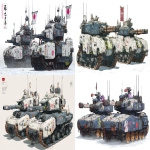 **a dnd style concept art of two feudal japan iron and wooden main battle tank, have different number in the turret, same size but not identical, double barrels canons, dark industrial scifi style, labeled as unit leader and co-leader, white color with digital urban camo patterns and lime - navy hazard markings, mechanical details, Japanese characters stickers and badges, realistic look, moody atmosphere, a little bit foggy, signal antennas, various size nobori, have japanese anime mural on the hulls, signal cabbles, on a white background in the style of Studio Ghibli and Makoto Shinkai, cel-shaded, full-body, cartoon, 2D game art --ar 11:5 --v 7.0** - <@1043498067623686144> (fast)
-# Create, explore, and organize on [midjourney.com](<https://midjourney.com/imagine?from_discord=1>)