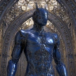 **full body ripped robotic masculine man / with exoskeleton made of forged aluminum / anodized in a stunning finish of elegant deep blue / electrifying / great and terrible beauty / background depicts ornate complex lattice patterns of beauty and wonder / full length view --no borders, frames, grids, split screens, tiles, women, girls, females** - Image #3 <@1080572898269466724>