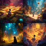 **In a huge magical labyrinth, a person sits on the ground, crying in front of a dead end. Many shining treasure chests are hidden beyond their sight. A glowing digital timer floats above the maze. Bright, colorful, and full of hope a cheerful Disney-style fantasy world with warm sunlight, vivid tones, and a heartwarming mood.** - <@1293468415985451029> (fast)