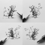 **mouse running, body wrapped in vines and florals and leaves, pencil sketch** - Variations (Strong) by <@1202707032818458747> (fast)