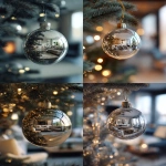 **close up on a christmas ball on a christmas tree, inside the ball you can see the reflection of a beautiful modern living room, realistic, HD --ar 4:5 --v 7.0** - <@1215227399508332544> (fast)