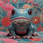 **vinyl toy colourful amazing japanese art yokai frog kappa with coral reef backgorund with psychic mind powers of esp and glossy led digital eyes, and many japanese art patterns glossy --v 7.0** - Image #1 <@1014981691850371152>