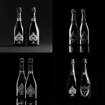 **album art cover of 2 bottles of silver ace of spades champagne bottles with a black background. The theme is minimalistic and black and white** - <@858514381120602142> (fast)