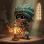 **Barnacle Chibi, smoke and mirrors, alladin's lamp, ar 3:5 --v 7.0** - Image #3 <@1289714446498922519>