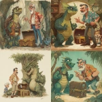 **magic treehouse art style, a turtle, a humanoid dragon, an old sailor, Bruce Campbell in a Hawaiian shirt, arguing next to a treasure chest** - <@275784745206415362> (fast)
-# Create, explore, and organize on [midjourney.com](<https://midjourney.com/imagine?from_discord=1>)