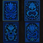 **a minimalist dark tribal, neon style blue and black of a boardgame game card of a Kaiju** - Variations (Strong) by <@667108527428599870> (fast)