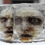 **Heads in transparent ice blocks,painting, surrealism, René Magritte The Lovers Paris 1928 Wearing snowflake macrophotography fabric, red love letters from the heart --p o7dvby1 --ar 2:3** - Image #2 <@841698202759069727>