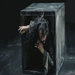 **<https://s.mj.run/0wi6JlgReBA> an Asian homeless man with long messy hair, wearing tattered clothes, crawling out of a black minimalist cube about his size --ar 16:9 --v 6.0 --raw** - Image #1 <@843005989737201707>