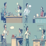 **simple cartoon side view, man laughing while flipping a desk in an HR meeting, celebrating his appeal win, HR woman on the other side looking shocked and defeated, bold outlines, flat colors, clean comic strip style, exaggerated expressions, minimal background, funny and lighthearted --v 6.0 --ar 16:9 --s 200** - Variations (Strong) by <@1071571012547780618> (fast)