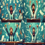 **cartoon man flipping a desk in an HR meeting, celebrating his appeal win, shocked HR staff, papers flying, funny, vibrant, exaggerated expressions --v 6.0 --ar 16:9 --s 250** - Variations (Strong) by <@1071571012547780618> (fast)