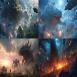 **a cinematic scene where giangantic kaiju are fighting gigantic robots piloted by humans. The battle spans the entire cosmography. --ar 16:9** - <@314960713737175041> (fast)
-# Create, explore, and organize on [midjourney.com](<https://midjourney.com/imagine?from_discord=1>)