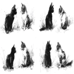 **two cats one black one grey & white in loose, rough sketchy pen and ink sketch style --ar 16:9** - Variations (Strong) by <@1061324437334544496> (fast)