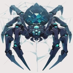 **Spider character design, stylized robotic spider with 8 legs, full-body, front-facing symmetrical pose. Recognizable spider anatomy with centered silhouette. Matte segmented armor plates with soft metallic finish and clean shapes. Integrated glowing patterns inspired by Ori and the Blind Forest, subtle bioluminescent lights on joints and body. Calm, composed expression. Color palette: cool greys and dark teals with glowing cyan and soft amber accents. 2D concept character design, digital hand-drawn shading, flat stylization. Clean white background. --niji 6 --ar 3:4 --stylize 800** - Upscaled (Subtle) by <@1003811725935648900> (fast)