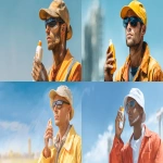 **worker standing outdoors, holding a bottle of sunscreen, applying cream to face, wearing protective hat and sunglasses, sunny day with clear sky, outdoor work environment visible in background, bright daylight, photorealistic style, warm and vibrant color palette, sharp details --ar 16:9 --v 7.0 --q 2 --s 50 --p puravvo** - <@908777820459794493> (fast)