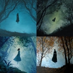 **phantom woman floating betewwn the trees melancolic, gouache painting --v 7.0** - <@1282363709964025901> (fast)