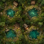**a tabletop vtt battlemap. Gridless. a hidden japanese kami shrine in a forest. a pool with carp and lilypads. a small stone shrine. Foundry roll20 style vtt map** - Variations (Strong) by <@607670360539660330> (fast)