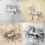 **1480 charcoal line drawing with perspective lines by Leonardo da Vinci of an ultraviolet unicorn ukiyo-e surrounded by the gods --v 6.1 --p 9ahz8w8** - <@1059292469474373672> (fast, stealth)