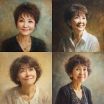 **Yoko Hada, a Japanese woman in her early 60s. Her hair is short for a woman, with a slight brown tint. She smiles gently, her eyes soft and embracing. She has a slightly plump figure but is short in stature. Portrait. Oil painting style. --v 7.0** - <@1105655477741813870> (fast)