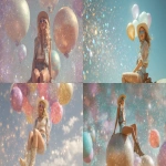 **Riding the epsilon aurigae constellation in a vast pastel star dust sky ,gold balloon stars, glitter night sky, sparkles, bokeh, pastel coloured balloon stars, balloon stars and constellation, attractive blonde woman with hollywood hair, wwearing a cowboy hat and sun glasses, shorts and vest, reflective, glitter dust, balanced composition, skyscape, retro futurism --ar 16:9 --raw** - <@744210433703018499> (relaxed)
-# Create, explore, and organize on [midjourney.com](<https://midjourney.com/imagine?from_discord=1>)