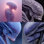 **Blender rendering of a lavender xenomorph --chaos 30 --ar 5:6 --raw --stylize 500 --v 7.0** - <@161240424890105856> (relaxed)