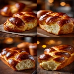 **Portrait of a brioche tressée viennoiserie, captured with a Canon EOS R4 camera. The image has undergone professional color grading and post-production for optimal picture quality. The focus is clear on the glossy, egg-washed surface, with warm tones, soft lighting, and a cozy bakery background. The shallow depth of field creates a sense of realism, highlighting the sharp details of the golden crust and the soft, airy crumb. --ar 3:4 --profile du9fnbw --v 7.0** - <@230763620764614656> (relaxed, stealth)