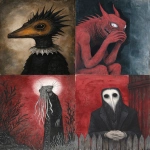 **Weird creature Gothic dread painted in the style of Edward Gorey, painting as a front page art piece, --ar 8:11 --v 7.0** - <@1035886146422583346> (fast)