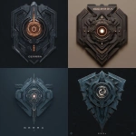 **A dark, high-tech emblem for a character named "Gerrra". The design is shield- or badge-shaped, with sharp angular geometry and metallic texture. In the center: an abstract symbol of raw power a glowing core, energy spiral, or weaponize** - <@1246524664625234012> (fast)