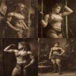 **Speleothem young female muscular bodybuilder in 1910, strongwoman, sepia, old time photography, film grain --ar 2:3 --p 9ss3njw --raw** - <@538878031226470440> (fast)