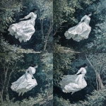 **phantom woman with a white vaporous dress floating between the trees melancolic, gouache painting --v 7.0** - Variations (Strong) by <@1282363709964025901> (fast)