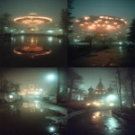 **haunted house at the amusement park, fog, reversal shot ISO 50, night, autumn, wet weather, bright floodlight, USSR style, shooting outside, --ar 9:16 --sref <https://s.mj.run/u2AWzpdxBoQ> --v 7.0 --s 750 --raw** - <@670940187462729728> (fast)