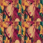 **An illustration with intense tones of a spring's goddess in 3/4 view holding a butterfly in her hand and wearing a lily in her hair, in colorfull and anime style. --v 7.0 --ar 16:9** - Variations (Region) by <@1068240844349509652> (fast)