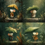 **rain falling down on a cute mouse's head as he stands in the forest holding a leaf umbrella for shelter** - <@876524026938409061> (fast)
-# Create, explore, and organize on [midjourney.com](<https://midjourney.com/imagine?from_discord=1>)