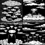 **Seven of Cups tarot card by Sarah Andersen. The image is black and white and depicts the seven cups on a cloud, possibly reflecting their impractical or transient nature. This may also reflect the idealized imagination or confusion of the figure conjuring them. Accordingly, the cups have been associated with wishful thinking. all set against a black background, and the overall design is simple yet striking, in the style of Sarah Andersen. --ar 3:5 --v 7.0 --p fllp7es** - <@409716268476923920> (fast)