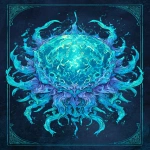 **A vibrant anthropomorphic scyphozoa, pale blue translucent skin, graphic novel cover, line art style, tentacle aesthetics, jelly nucleus, dark background, Kawacy, Tetsuya Nomura, Peter Mohrbacher --p ycy5bx6 --ar 2:3 --v 7.0** - Image #1 <@586811044496932899>