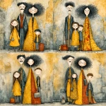 **whimsical photorealistic illustration of a fathers d mother with their girl and boy, father has black hair and a moustache, he’s wearing glasses, mother has curly blonde hair and she’s wearing glasses girl has dark brown hair and she’s wearing glasses, son has brown hair and is older and taller than the young girl --v 7.0 --p b3kgthr --s 750** - Variations (Strong) by <@520759084903956481> (fast)