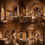 **A perfume exhibition of 6 brands, in a lattice structure of curved ceilling walls, a central light display, one brand is about sweets, one is about wood, one is about florals, one is about old letters, one is about arabic architecture, one is about a scent lab, one is about sleek sernity, how to display all of these in a buisness to buisness eye catching exhibition effect, white colour and marble, warm lighting --v 7.0** - Variations (Strong) by <@738838021331484804> (fast)